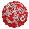 TUAGYMKR Handmade Rhinestone Brooch Satin Bridal Bouquet,Extra Large Crystal Wedding Round Tossing Bouquet,Artificial Flower Bunch with Diamond Pearl Ribbon 9.5"(85#RED) view 1