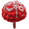 TUAGYMKR Handmade Rhinestone Brooch Satin Bridal Bouquet,Extra Large Crystal Wedding Round Tossing Bouquet,Artificial Flower Bunch with Diamond Pearl Ribbon 9.5"(85#RED) view 2