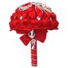 TUAGYMKR Handmade Rhinestone Brooch Satin Bridal Bouquet,Extra Large Crystal Wedding Round Tossing Bouquet,Artificial Flower Bunch with Diamond Pearl Ribbon 9.5"(85#RED) view 3