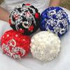 TUAGYMKR Handmade Rhinestone Brooch Satin Bridal Bouquet,Extra Large Crystal Wedding Round Tossing Bouquet,Artificial Flower Bunch with Diamond Pearl Ribbon 9.5"(85#RED) view 4