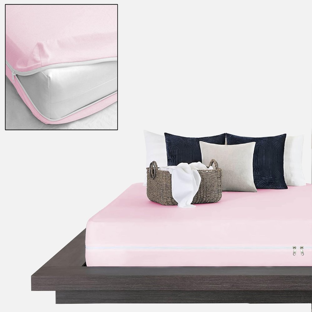 1 Pcs Zipper Fitted Sheet Full XL Size (54X80), 14" Deep Pocket, Microfiber Super Soft Comfy and Easy to Put, Fitted Sheet Zipper Full XL Size Fitted Sheet - Baby Pink Color