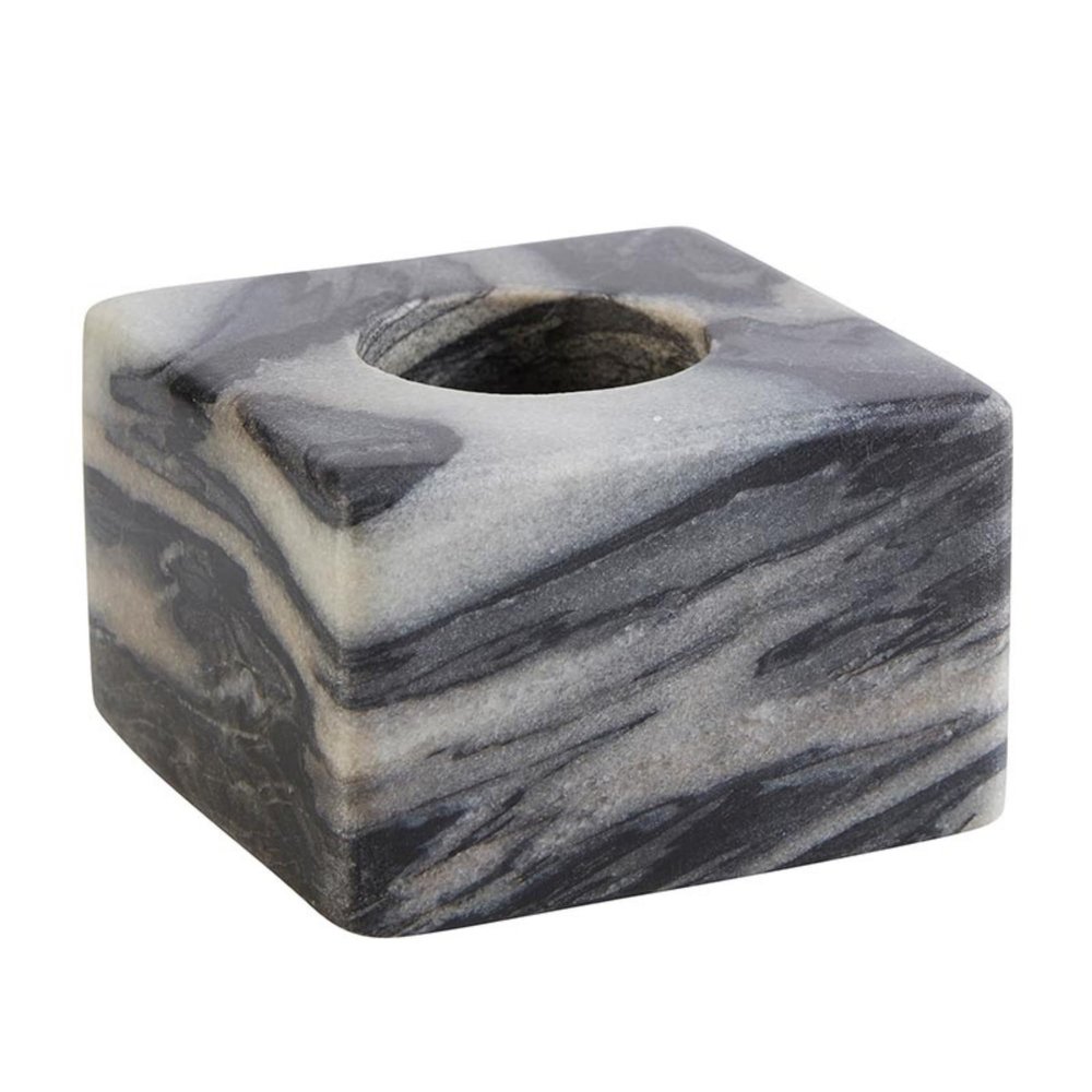 47th & Main Modern Marble Tealight Candleholder, 3" Square, Black