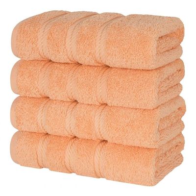 Luxurious Thick Plush Cotton Turkish Bath Hand Towel Set of 4 with Pretty Dobby Borders 16" W X 28" L | Solid Light Sky Blue Color Lofty Soft & Gentle Touch Quick Dry Super Absorbent
