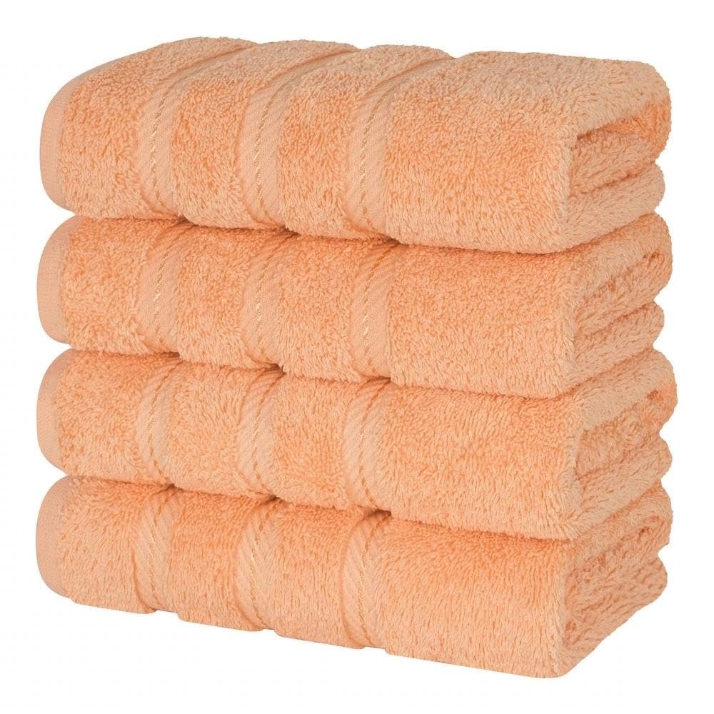 Luxurious Thick Plush Cotton Turkish Bath Hand Towel Set of 4 with Pretty Dobby Borders 16" W X 28" L | Solid Light Sky Blue Color Lofty Soft & Gentle Touch Quick Dry Super Absorbent