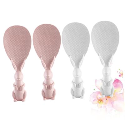 BIUDECO 4pcs Straw Rabbit Rice Spoon Multifunctional Non-stick Serving Spoon for Kitchen
