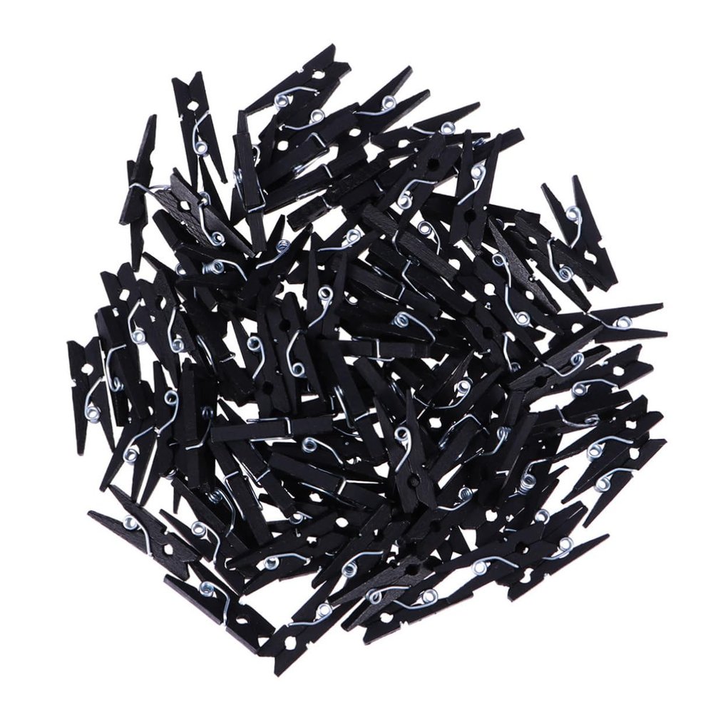 KOMBIUDA 100pcs Mini Natural Wooden Clips for Photos and Crafts Heavy Duty Clothespin Utility Clips Versatile for Organizing Pictures Artwork and Decorations Black