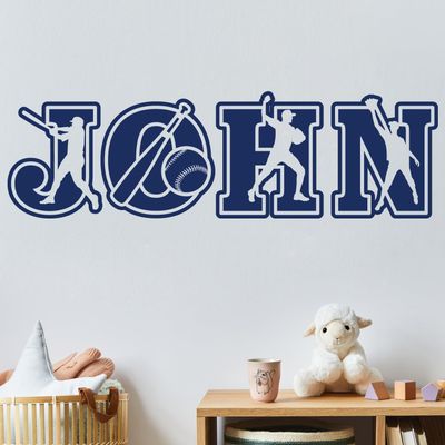 Baseball Custom Name Vinyl Wall Decal Sticker Art for Boys Rooms, Personalized Base Ball Player Theme Bedroom Decor for Kids