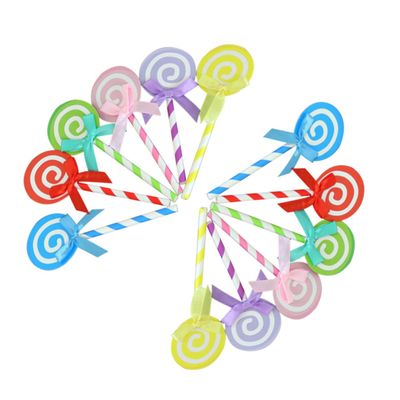Amosfun 12pcs Assorted Lollipop Bowknot Cupcake Toppers for Birthday Parties Food Decoration Picks Fun Cake Accessories for Celebrations and Events