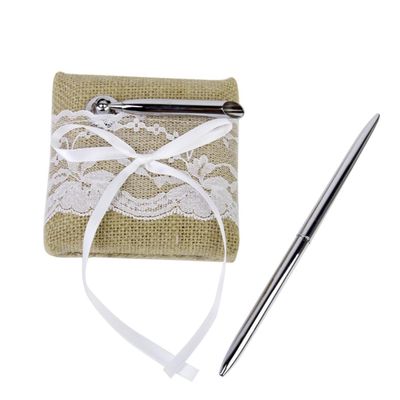 PRETYZOOM Jute Lace Guestbook Pen Stand Bridal Shower Decor Wedding Reception Accessory