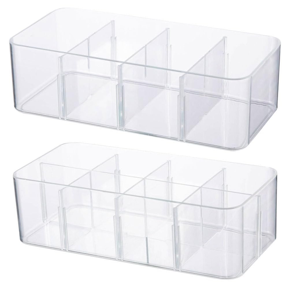 Amosfun Clear Socks Storage Box 2-Pack 8-Cell Organizer with Dividers for Underwear and Small Items Drawer Storage 10.62X5.11X3.22 Inches