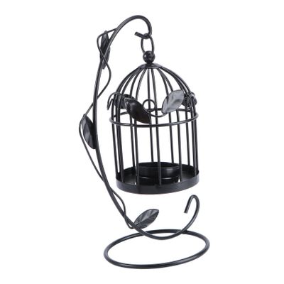 Amosfun 1pc Chic Hanging Black Birdcage Candle Holder Decorative Tree Leaf Design for Home Bedroom and Festival Centerpiece Stylish Tabletop Candle Stand