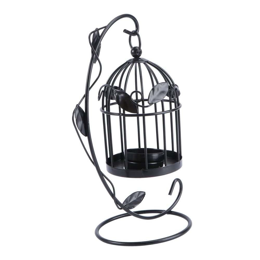 Amosfun 1pc Chic Hanging Black Birdcage Candle Holder Decorative Tree Leaf Design for Home Bedroom and Festival Centerpiece Stylish Tabletop Candle Stand