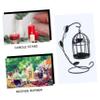 Amosfun 1pc Chic Hanging Black Birdcage Candle Holder Decorative Tree Leaf Design for Home Bedroom and Festival Centerpiece Stylish Tabletop Candle Stand view 3