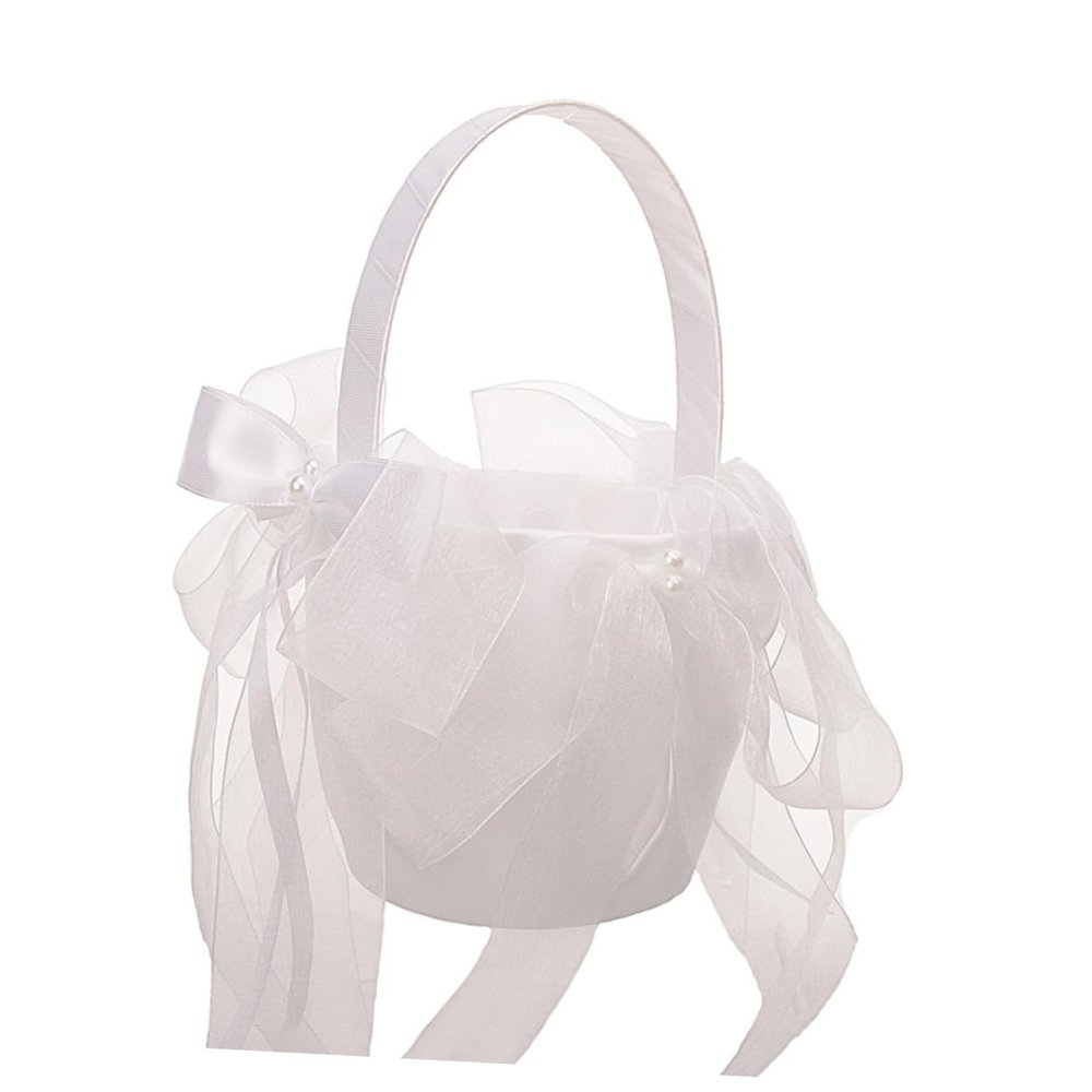Holibanna Elegant Flower Girl Basket for Wedding Mesh Bow Basket Romantic Touch for Special Events