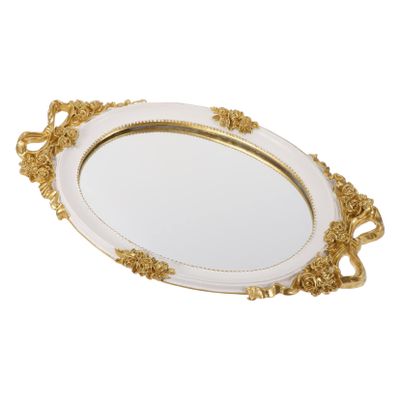 Amosfun 1pc Vintage Mirror Decorative Tray for Cake Jewelry and Storage Elegant Design for Weddings Parties Home Decor and Office Use Retro European Style