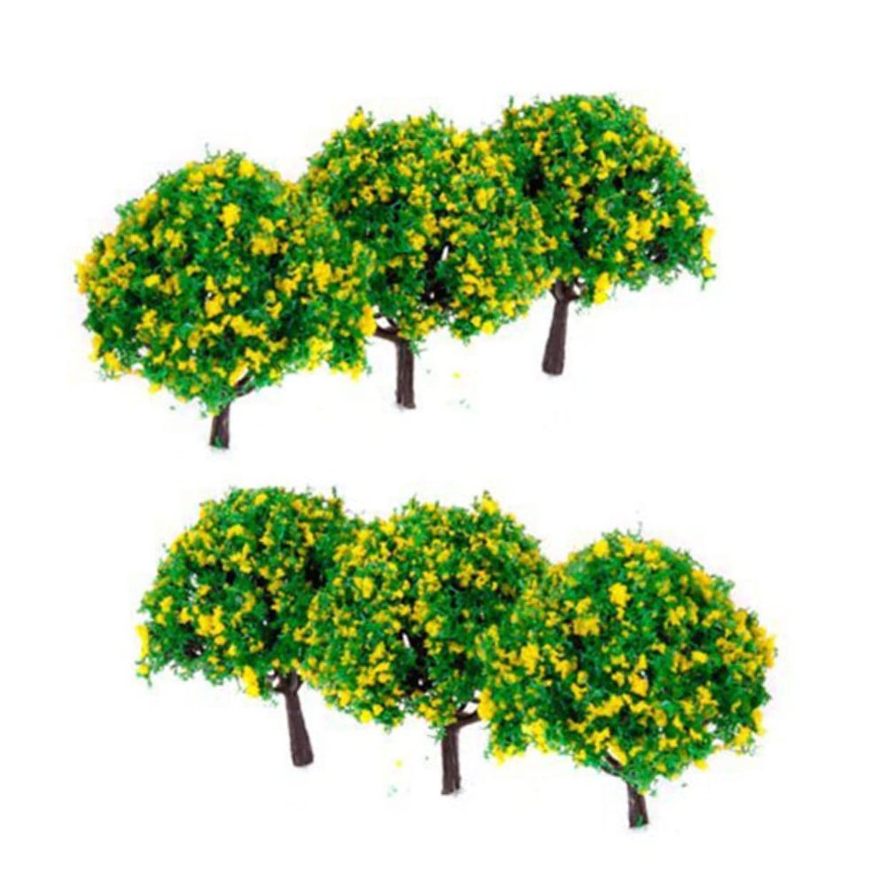 PRETYZOOM 20pcs Scale Model Trees Yellow Flowers for Train Scenery and Landscape Decoration Green Plants for Diorama and Building Models