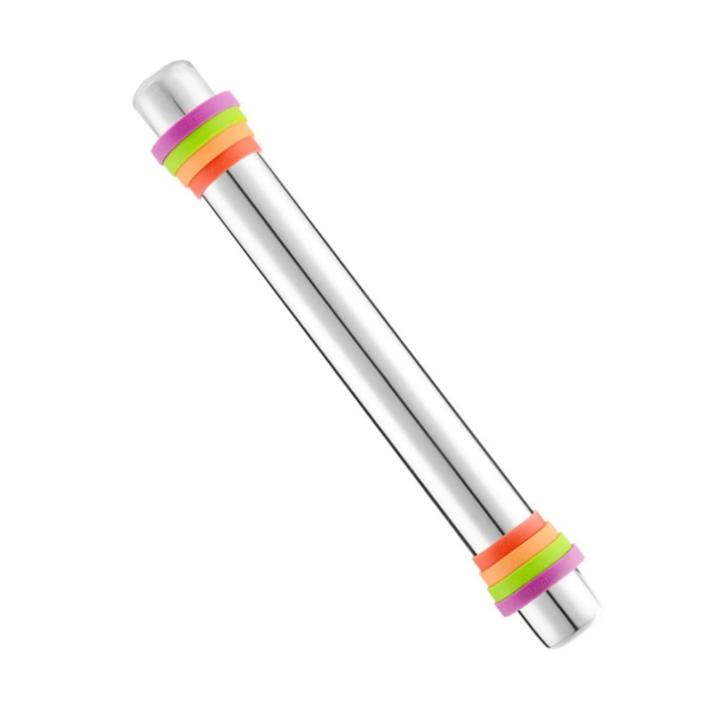 Adjustable Rolling Pin with Silicone Ring Non-stick Baking Tool for Dough Pizza Pastry Stainless Steel Present for Home Bakers