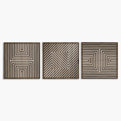 Large Geometric Wood Wall Art Set, 3 Piece Modern Wood Wall Decor Over the Bed, Abstract 3D Wooden Wall Art, Set of 3 Wood Wall Panels