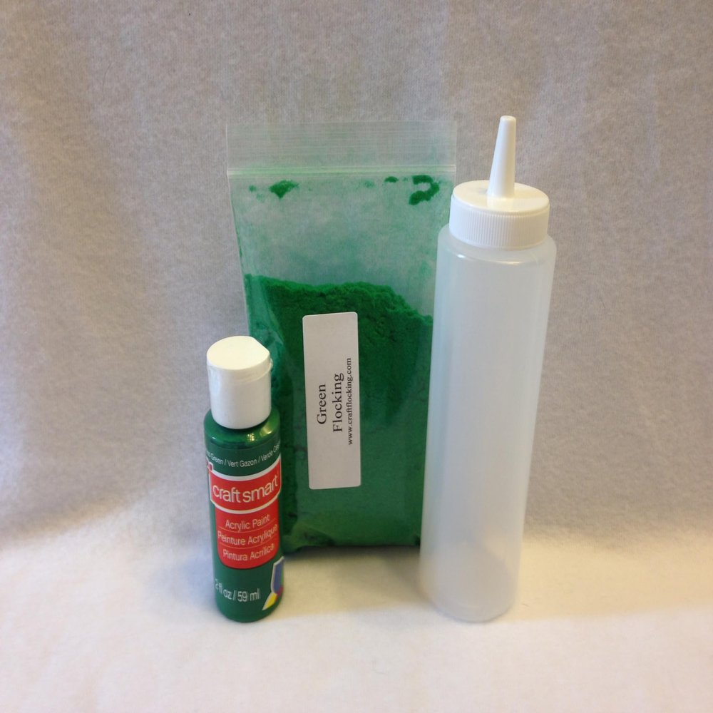 Fowl Flocker Flocking Kit 1oz Flock (Green) with 2 Ounce Color Matched Acrylic Paint/Adhesive and Applicator