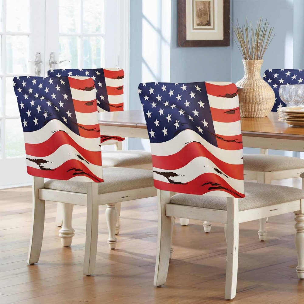 Pinroote American Flag Chair Covers - 6 Pcs Dining Room Chair Back Covers, Independence Day 4th of July Vintage Chair Slipcovers Removable Chair Protectors Covers for Kitchen/Banquet/Party 19"x20"
