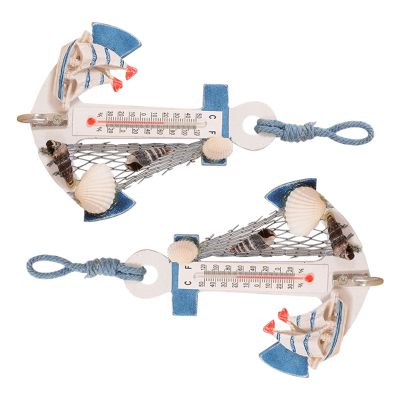 2 Pcs Beach Style Anchor Wall Hooks Wood Hanging Ornaments Xmas