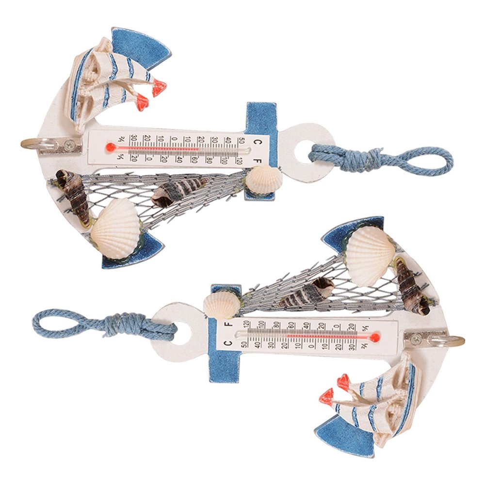 2 Pcs Beach Style Anchor Wall Hooks Wood Hanging Ornaments Xmas