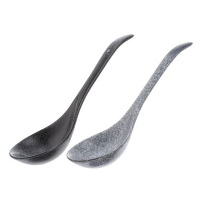 Zerodeko 2pcs Ceramic Soup Spoons Long Handle Dessert Spoons for Mixing Serving Smooth Non-slip Design Safe for Adults Reusable Kitchen Utensils Blue Black