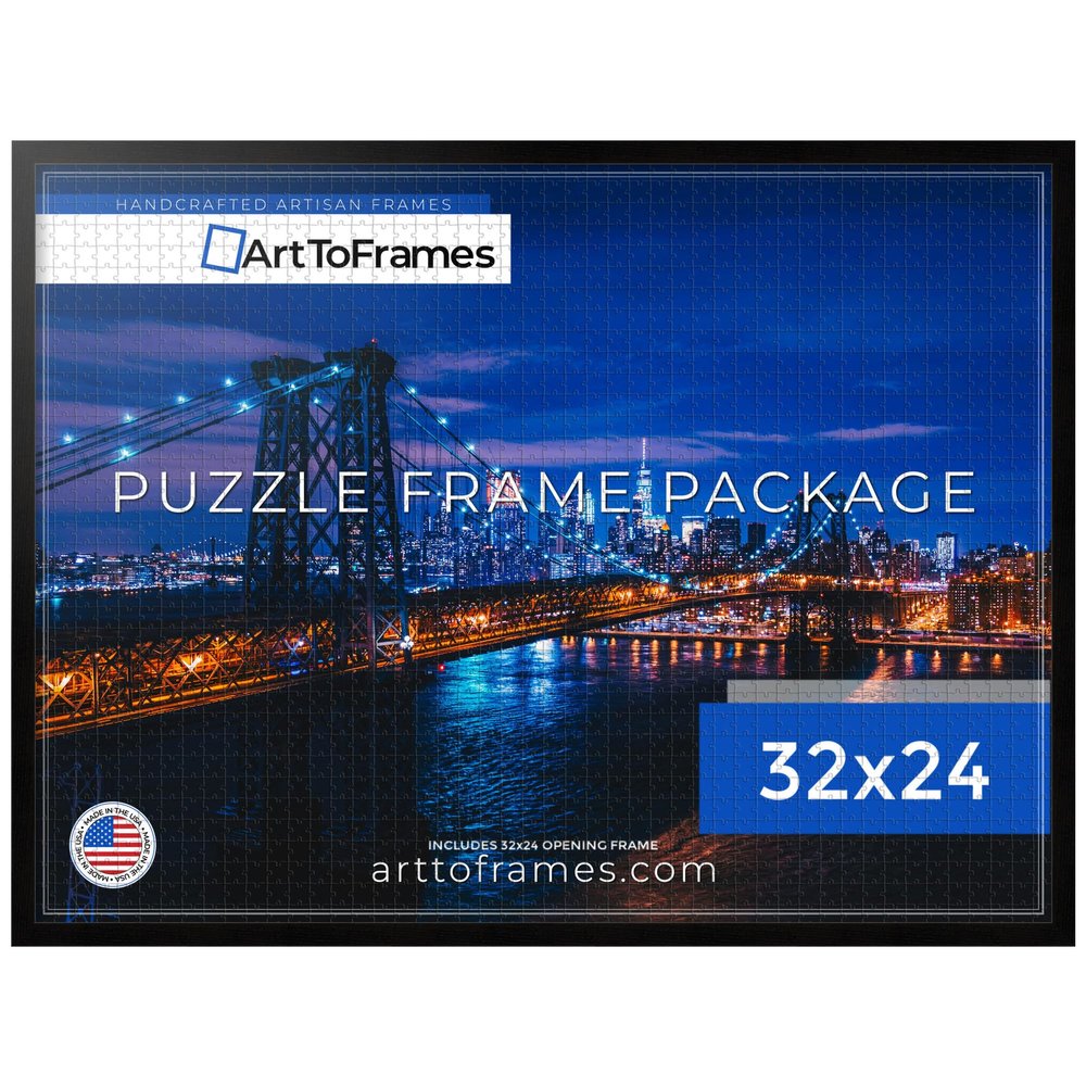 ArtToFrames 32x24 INCH/81.28x60.96 CM Black Frame for 1500 Piece Puzzles.This 0.75 Inch Custom Wood Puzzle Frame is Black - Comes with Economy Acrylic (Puzzle0066-1343-YBLK-32x24)