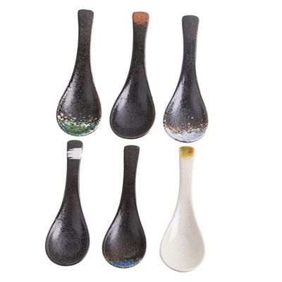 LABRIMP 6pcs Japanese Style Ceramic Soup Spoons Random Color for Soup Porridge and Desserts Smooth Finish Home and Kitchen Use