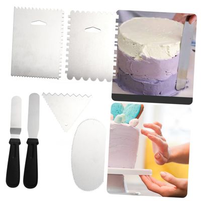 SHOWERORO 7pcs Cake Decorating Tool Set Non- Turntable Plastic Spatula Scraper for Baking and Icing Cakes Easy to Use for Both Left and Right-handed Users