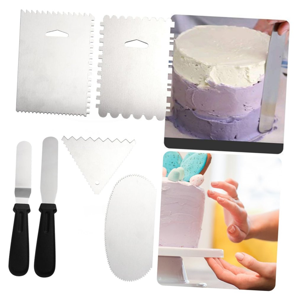 SHOWERORO 7pcs Cake Decorating Tool Set Non- Turntable Plastic Spatula Scraper for Baking and Icing Cakes Easy to Use for Both Left and Right-handed Users