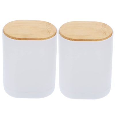 Zerodeko 2pcs Automatic Pressing Type Toothpick Dispenser Box Compact Bamboo Abs Container for Household Use Multi-functional Clean Toothpick Holder