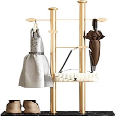 YUNYHAO Metal Coat Rack With Marble Base, Freestanding Coat Rack With 4 Hooks, Heavy Duty Base For Coats, Shirts, Dresses, Scarves, Suitable For Entrance, Living Room (Color : Gold+Black)