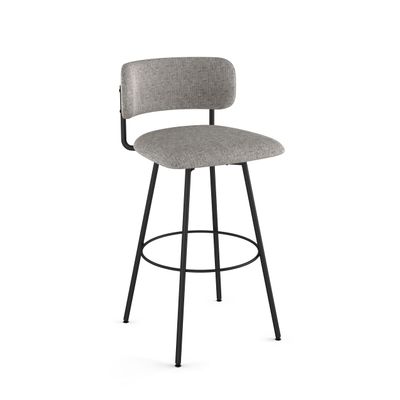 Amisco Yasmina 30 in. Swivel Bar Stool - Grey Polyester with Black Pepper Spots/Black Metal