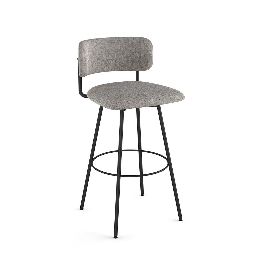 Amisco Yasmina 30 in. Swivel Bar Stool - Grey Polyester with Black Pepper Spots/Black Metal