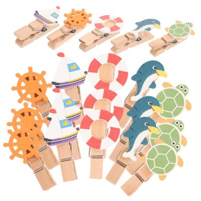 BUGUUYO 40pcs Natural Wooden Small Clips for Photos Mini Ocean Theme Clothes Pins Beach Decor