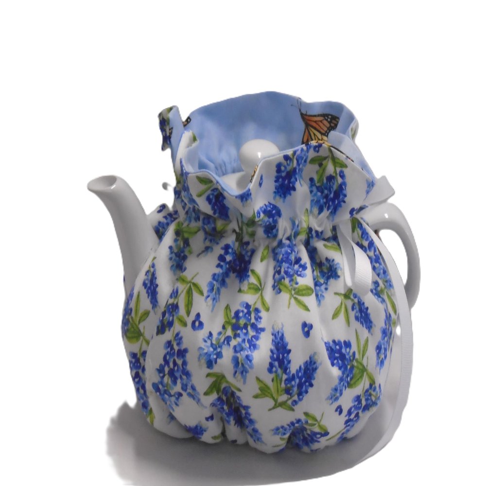 2 Cup Pretty Blue Floral on White Reversible Tea Pot Cozy