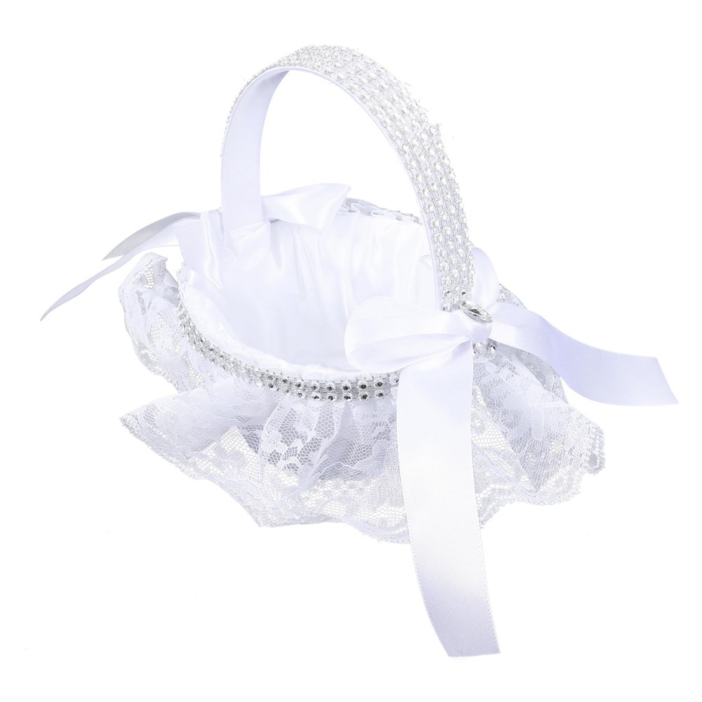 1pc Romantic Wedding Lace Flower Basket Delicate White Floral Storage Basket for Young Flower Girls for Weddings Birthdays and Holidays Lightweight and Portable Elegant Decoration