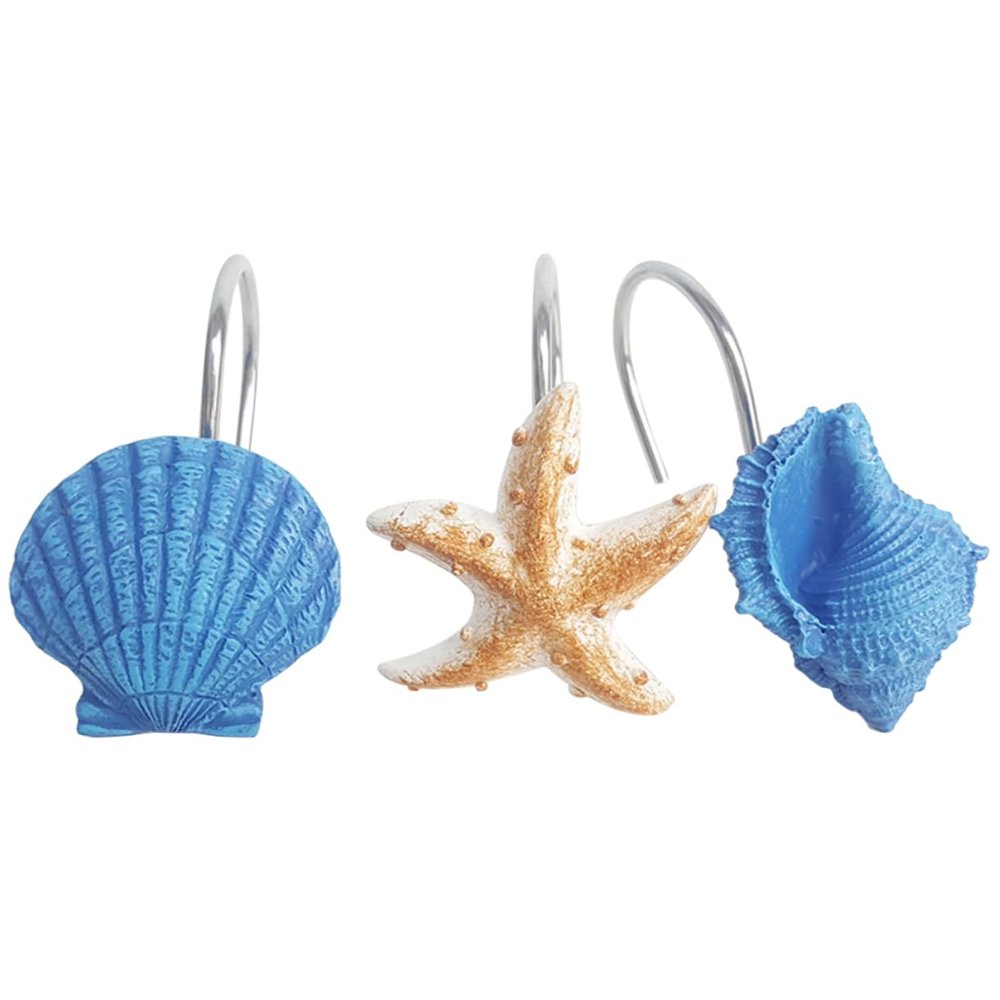 Holibanna 12pcs Sea Shell Resin Hooks Ocean Decor Shower Curtain Hooks for Bathroom Decor