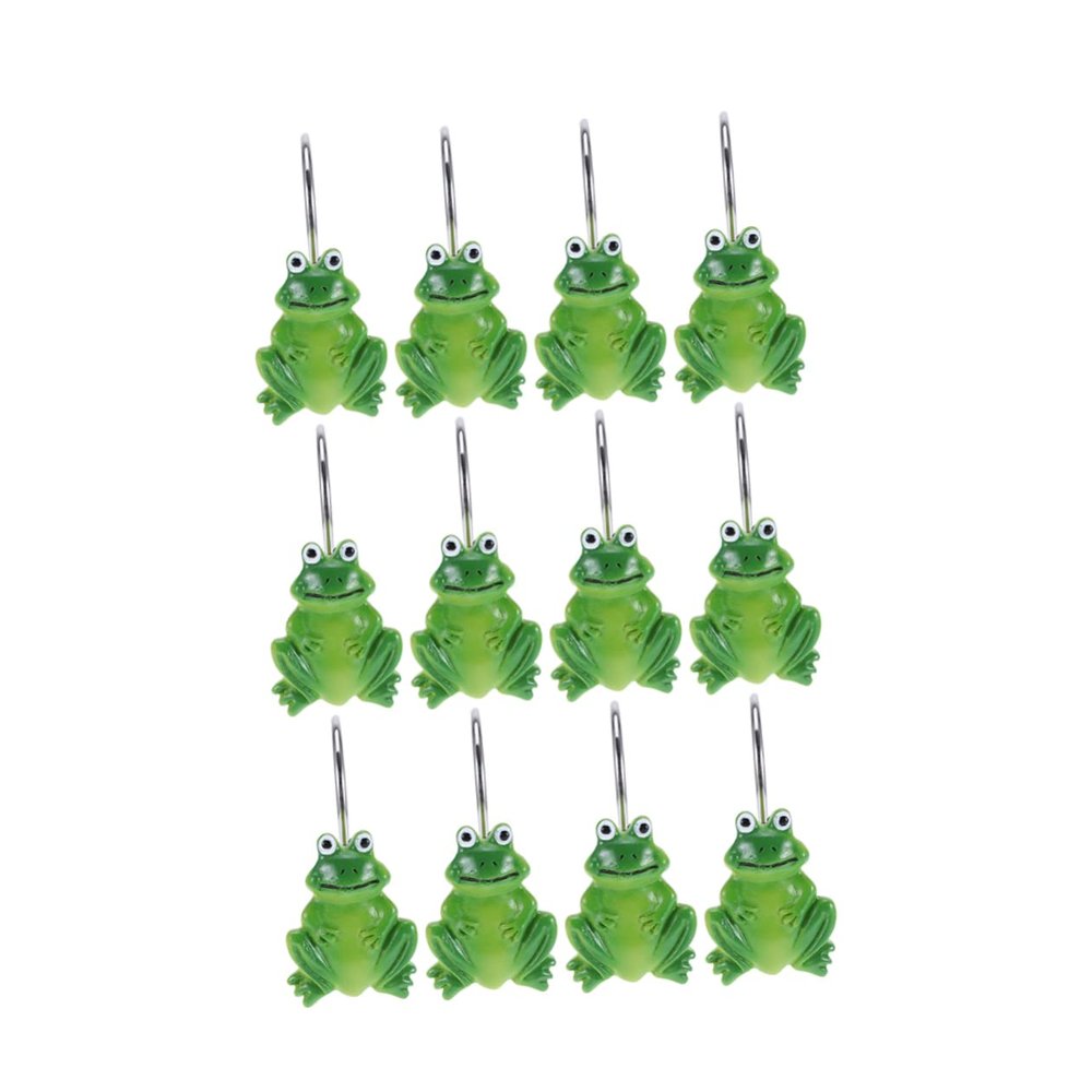ETHZZLE Shower Curtain Tie Backs 12pcs Decor Frog Shower Curtain Hooks Resin Metal Ring Hooks Easy Quiet Bath Drape Loop for Home