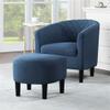 Pemberly Row Modern Accent Chair with Ottoman in Blue Fabric view 2