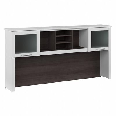 Pemberly Row 72W Desk Hutch in White and Storm Gray - Engineered Wood