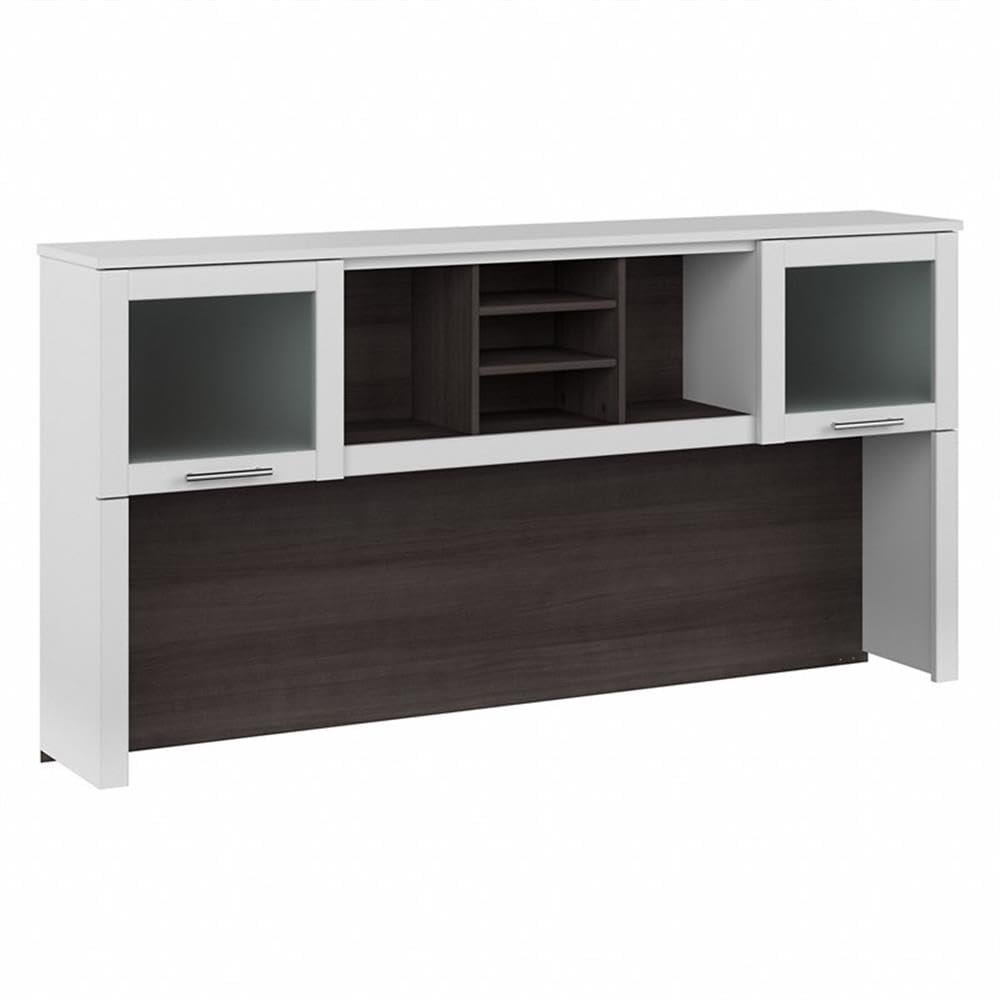 Pemberly Row 72W Desk Hutch in White and Storm Gray - Engineered Wood