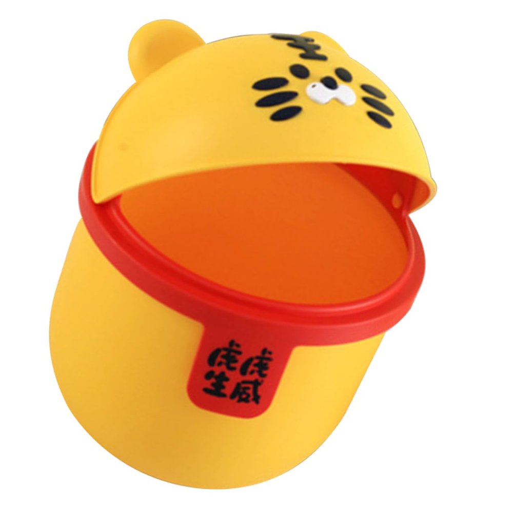 PRETYZOOM Cute Cartoon Mini Trash Can Lid Small Desk Wastebasket for Home Office Kitchen and Bedroom Sturdy Plastic Container for Easy Cleaning and Decor