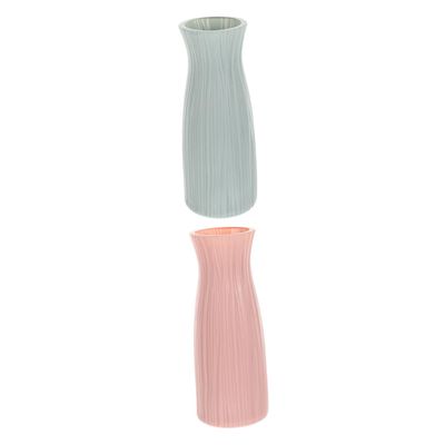 Amosfun 2pcs Imitation Ceramic Flower Vase Creative Decorative Vases for Floral Arrangements Plastic Home Decor Green Pink for Tulips Roses More