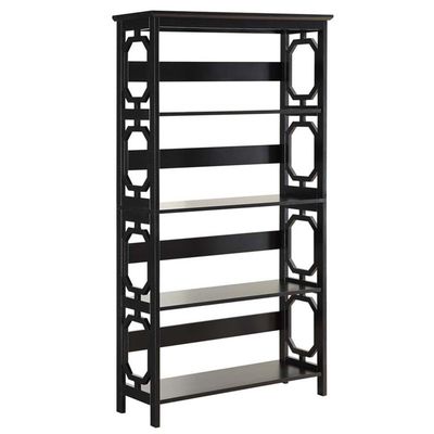 Pemberly Row Modern Four-Shelf Bookcase in Black Wood Finish