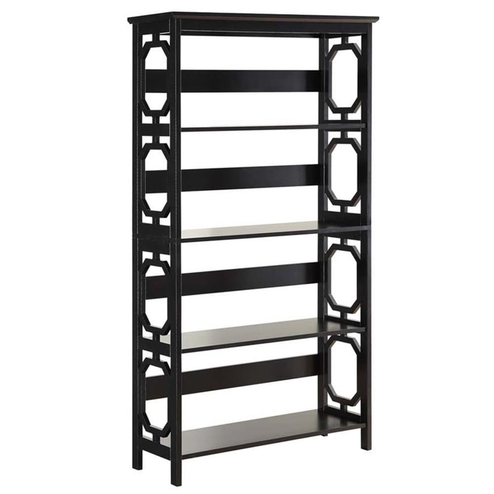 Pemberly Row Modern Four-Shelf Bookcase in Black Wood Finish