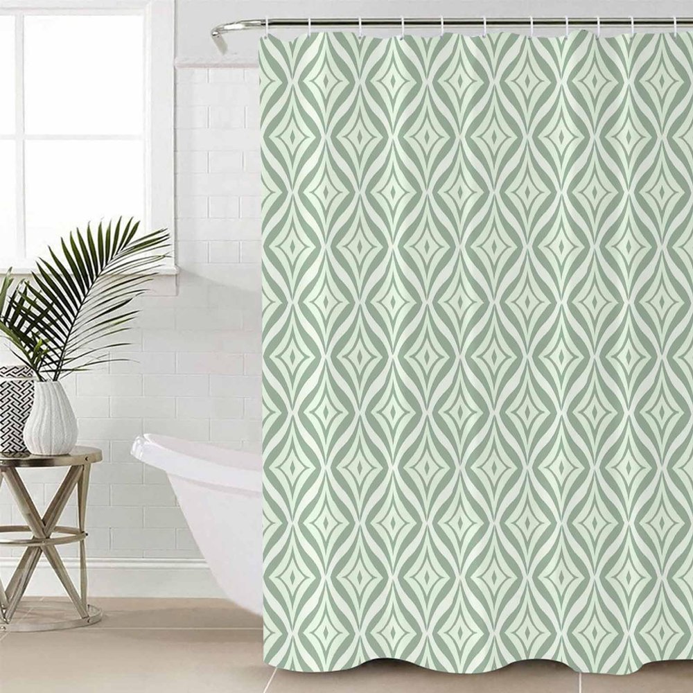 Double Love Green FloralBathroom Curtain 72 Inch Shower Curtain with Hooks, Waterproof Polyester Bath Curtain Washable Bathtub Curtain Spring Summer Modern Geometric Plant 72''x 72''