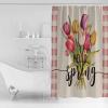 Double Love Pink TulipBathroom Curtain 78 Inch Shower Curtain with Hooks, Waterproof Polyester Bath Curtain Washable Bathtub Curtain Vintage Spring Flower Buffalo Plaid 54''x 78'' view 2