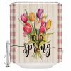 Double Love Pink TulipBathroom Curtain 78 Inch Shower Curtain with Hooks, Waterproof Polyester Bath Curtain Washable Bathtub Curtain Vintage Spring Flower Buffalo Plaid 54''x 78'' view 3